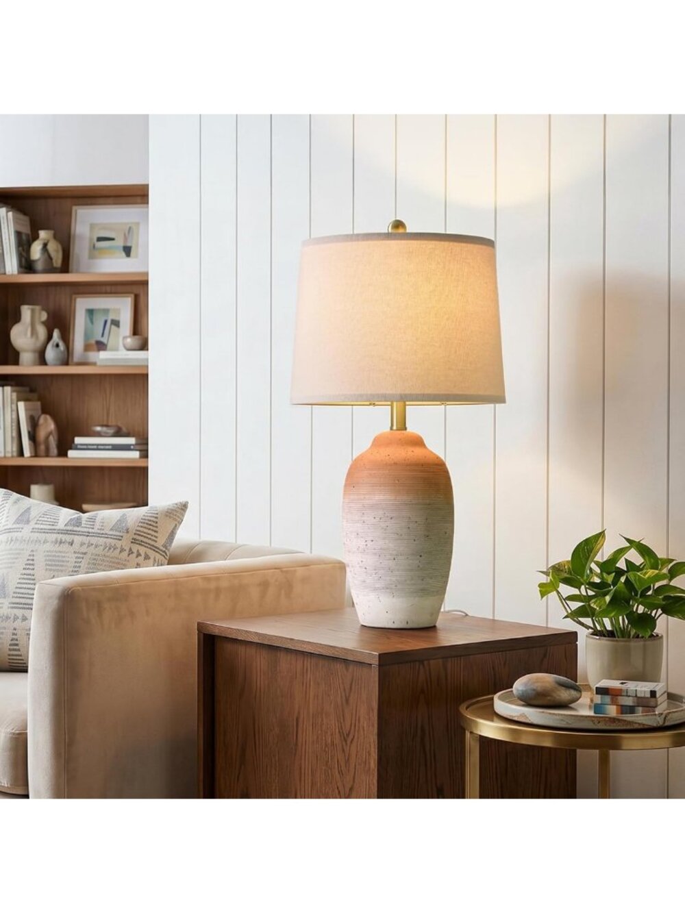Vintage Rustic 24.5โ Ceramic Table Lamp with Linen Shade for Bedroom & Living